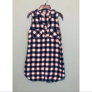 Plaid Sleeveless Shirt-Dress/Mini Dress